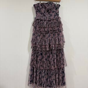 Hutch Strapless Mesh Tiered Ruffle Maxi Dress US 6